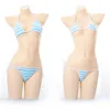 Lingerie japonesa sexy erótico anime miku kawaii mini biquíni cosplay azul branco listrado lolita sutiã feminino conjunto de sutiãs sets156h