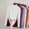 WWENN Automne Modal T-shirt Blanc Mode Tee Femme Demi-Col Roulé Slim Manches Longues Haute Qualité Tops Printemps Vêtements 210507