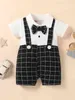 Baby Grid Print Bow Front 2 i 1 Romper Hon