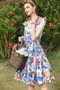 Старинные без рукавов цветочные печать летнее платье женские взлетно-посадочные полосы спагетти ремешок для вечеринки барокко голубое женское Vestidos 210421