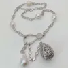 22 '' gecultiveerde witte rijst CZ ketting keshi parel kubieke zirkonia micro pave teardrop hanger trui ketting ketting