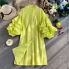Korobov Autumn Retro Palace Style Puff Sleeve Dress Design Niche Mid-length Loose Temperament Long-sleeved Shirt Skirt 210430