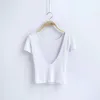 أسود أبيض المحاصيل الأعلى تي شيرت المرأة قمم عارية الذراعين مثير kawaii القطن الإناث t-shirt قصيرة الأكمام الصيف 210521