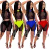 Sexy See-through Bandage Two Piece Set Women Clothing Sets Festival Party Club Outfits Side Lace Up Crop Tops and Shorts Set Y0702