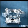 Cluster Drop Leverans 2021 Hainon Luxury 6 Ct Big Square Cut Zircon med stora CZ Stones Ring för kvinnor Mode Smycken Kvinna Ringar MKNKX