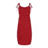 Klänningar Sundress Summer Women Causal Polka Dot Ärmlös Hög Pläterad Elastic Waist V-Neck Beach Dress Vestidos de Verano 210426