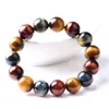 Bracelet en œil de tigre coloré naturel véritable, perles rondes de tigre bleu rouge jaune pour femmes et hommes, extensible puissant AAAAA