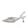 Kvinnors Sequin och Rhinestone Butterfly Bröllopsskor, Silver Thin High Heels, Baotou Sexiga Sandaler, Nyhet på sommaren