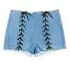 Sexiga jeans shorts kvinnor sommarhål klubbkläder snörning blixtlås slim avslappnad hög midja för kvinnliga kvinnor