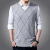 Homens Coletes Outono Homens V Neck Argyle Sweater Vest Business Moda Casual Malha Sem Mangas Top Male Marca Roupa