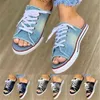 Women Summer Sandals Flats Shoes Woman Sexy Slippers Slides Lace Up Plus Size Denim Jean Sandalias Mujer G220218