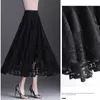 Zomer kant rok faldas vrouwen elastische hoge taille zwarte grote swing geplooid lange 210520