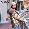 Tataria Kadınlar Kış Kalınlaşmak Sıcak Parkas Kürk Yaka Beyaz Ördek Aşağı Ceket Kadın Gevşek Giyim 210514