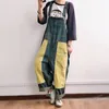 Johnature vrouwen vintage patchwork corduroy jumpsuits denim katoen lente losse originele vrouwelijke casual jumpsuits 210521