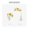 ENFASHION Asymmetrische Wassertropfen Kristall Ohrstulpe Clip Auf Ohrringe Für Frauen Gold Farbe Earcuff Ohrringe Modeschmuck E1151 2290D