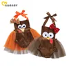 0-18M Thanksgiving Day Baby Girl Clothes born Infant Girls Sequins Tulle Romper Cartoon Turkey Party Jumpsuit 210515