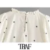 Kadınlar Tatlı Moda Kalpler Baskı Smocked Elastik Bluzlar Vintage Fener Kol O Boyun Kadın Gömlek Chic Tops 210507