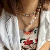 Vintage Irregular Pearl Lock Chains Necklace 2021 Geometric Pendant Love Necklaces for Women Jewelry