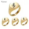 Stainless Steel Round Initial Alphabet Ring Glossy Women Men Unisex Gold Color A-z 26 Letter Finger Rings Jewelry Wholesale