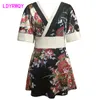 impression sexy kimono japonais tempérament poitrine nue robe de nuit genou longueur v-cou fermetures à glissière 210416