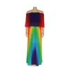 Kobiety Rainbow Color Off Ramię Sukienki Plisowane Maxi Party Evening Celebrated Vestidos Kobiet szaty Kolorowe Drukowane Suknie 210416