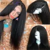 180 Densitet Yaki Syntetisk Lace Front Wig för svarta Kvinnor Lång Kinky Straight Parys Värmebeständigt Fiber Hår