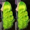 Light Green Body Wave 18-28 Inch Synthetic Lace Front Wigs Heat Resistant Fiber With Baby Hair For Women Girl Wavy Wig