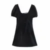 Summer Women Backless Black Linen Mini Dress Female Puff Sleeve Clothes Casual Lady Slim Vestido D7736 210430