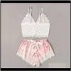 Vêtements de nuit pour femmes Bralette en dentelle florale avec short en satin ensemble de lingerie femmes été sexy ensembles dames soutien-gorge et culotte sous-vêtements pyjama Setp H8Gaz