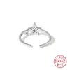 Cluster ringen 100% 925 Sterling Silver Korean Ins Star Moon Wedding For Girls Women Bling White Crystal verstelbare fijne sieraden