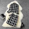 Autumn Winter Runway 2 Piece Set Women Elegant Long Sleeve Retro Plaid Woolen Jacket and Skirt Suit Casual Twinset 210601