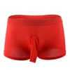 Underbyxor Sexi Mäns Boxer Shorts Is Silk Mens Cheeky Underkläder Elephant Panties med Hole Low Rise Transparent make röd