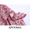 Kvinnor Chic Fashion Ruffled Floral Print Mini Dress Tied V Neck Wide Straps Kvinna Klänningar Vestidos 210420