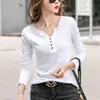 Kore Gevşek Casual Dip Tshirt Bahar Katı T-shirt Pamuk Uzun Kollu Kadın Üst Klasik Basit Tee Shit 13175 210415