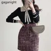 Women Sweater Solid Bow TIe Sweaters Ladies Elegant Buttons Knitted Pullovers Spring Autumn Long Sleeve Knit Tops 210601
