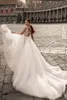 Luxe zeemeermin trouwjurk met afneembare trein Glitter pailletten kralen lente robe de mariée aanpassen Church Champagne bruidsjurk