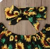 Baby Girl Clothing Sets Off Shoulder Sunflower Print Tops Ripped Denim Pants Headband 3Pcs Outfits Summer Clothes