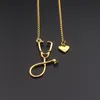 Stethoscope Necklace Lariat Heart Pendant Rose Gold Black Color Newest Nurse Medical Necklaces Collares Bijoux