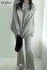Koreański garnitur Proste sweter Luźne Bluzy Kobiety + Casual Solid Color Split Flare Spodnie Chic Jesień Zima 2 Zestaw 210422