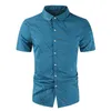Мужчины шелковая рубашка нерегулярная линия печать мужские рубашки кнопка Slim Fit мужская одежда летние повседневные деловые мужчины платье рубашка с коротким рукавом 210524