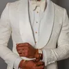 Ivoire Floral Jacquard Mariage Tuxedo Pour Garçons D'honneur 2 Pièce Slim Fit Hommes Costumes Avec Châle Revers Africain Mâle Mode Costume 2021 Hommes Bla