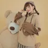 Houzhou Kawaii Söt Oversize Hoodie Kvinnor Harajuku Anime Pullover Soft Girl Korean Fashion Bear Patchwork Sweatshirt Höst 210927