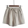 Cotton Linnen Shorts Dames Zomer Broek Feminino Dames Hoge Elastische Wasit Home Losse Casual Met Zakken 210621