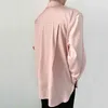 Eleganta kvinnor solid rosa satinskjortor mode damer knäppas lösa toppar kausal kvinnlig chic vända ner krage blus 210527