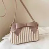 Shoppingkassar Fashion Bow Sac A Main Designer Stripe Pläterad axel Crossbody Bag Sommar Nya Läderpåsar och Handväskor Luxury Brand220307