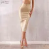 Summer Women Bandage Skirts Sexy Celebrity Runway Party Mid-Calf Gold Female Bodycon Club Pencil 210423