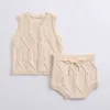 Baby Mädchen Jungen Kleidung Sets Cardigan + Strick Bloomers Baumwolle Strickanzug Sleeveless Strickweste Jacke + Shorts Zwei Stücke 210429