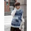 Tvådelad färgkontrast stickad väst + koreansk lösskjorta Kvinnors höststil Slim ärmlös Top Women Tops 210526
