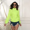 Neon Sweter Kobiety Dzianiny Fuchsia Różowy Solidna Pół Turtleneck Swetry Długie Casual Luźne Koszulki Dziewiarskie Skupki 210922