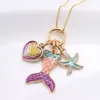 2 Colors kids Jewelry Mermaid Starfish Pendant necklace children girl Long Chain Necklaces for girls gift M3901